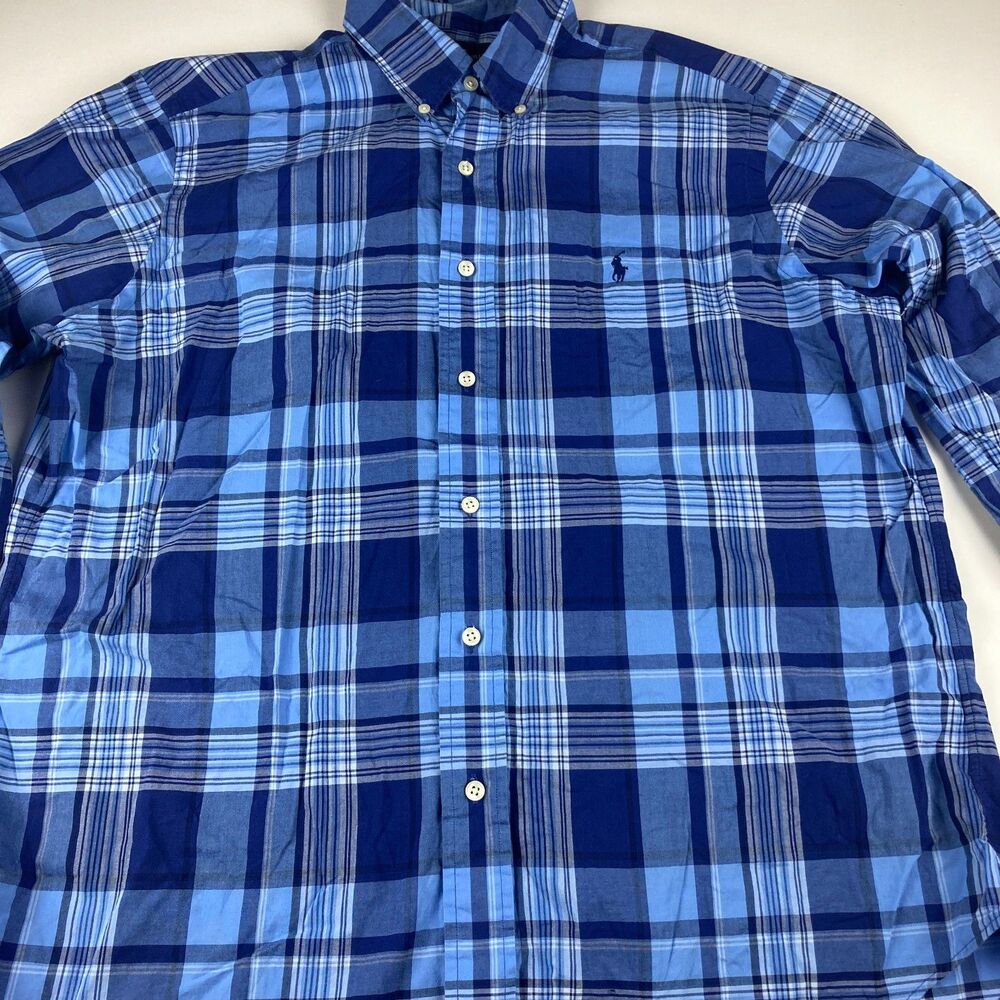 Polo Ralph Lauren Shirt Mens L Classic Fit Blue Plaid Long Sleeve Button Down